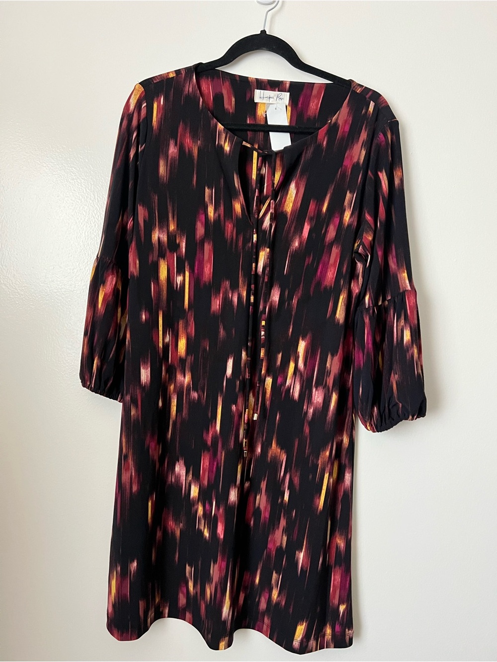 Harper Black Dress with Pink & Gold Brushstroke Pattern - Picture 3 of 6